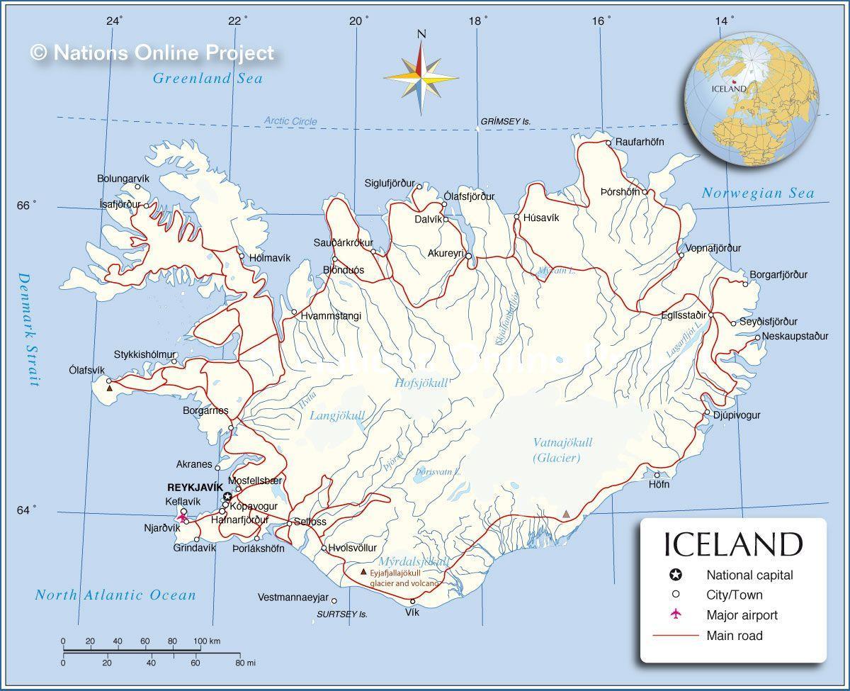 世界地図上のアイスランド位置